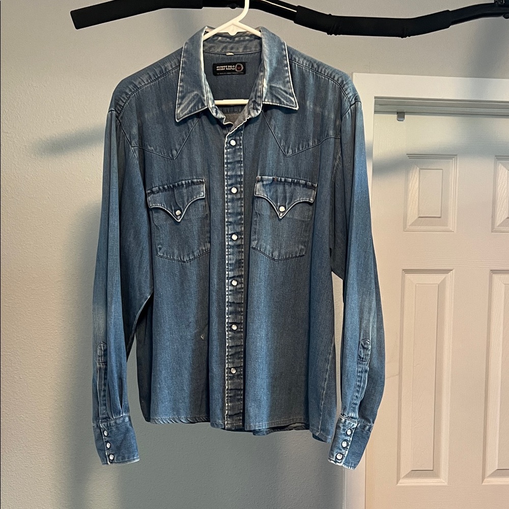 Vintage Sheplers Blue Denim Western Shirt